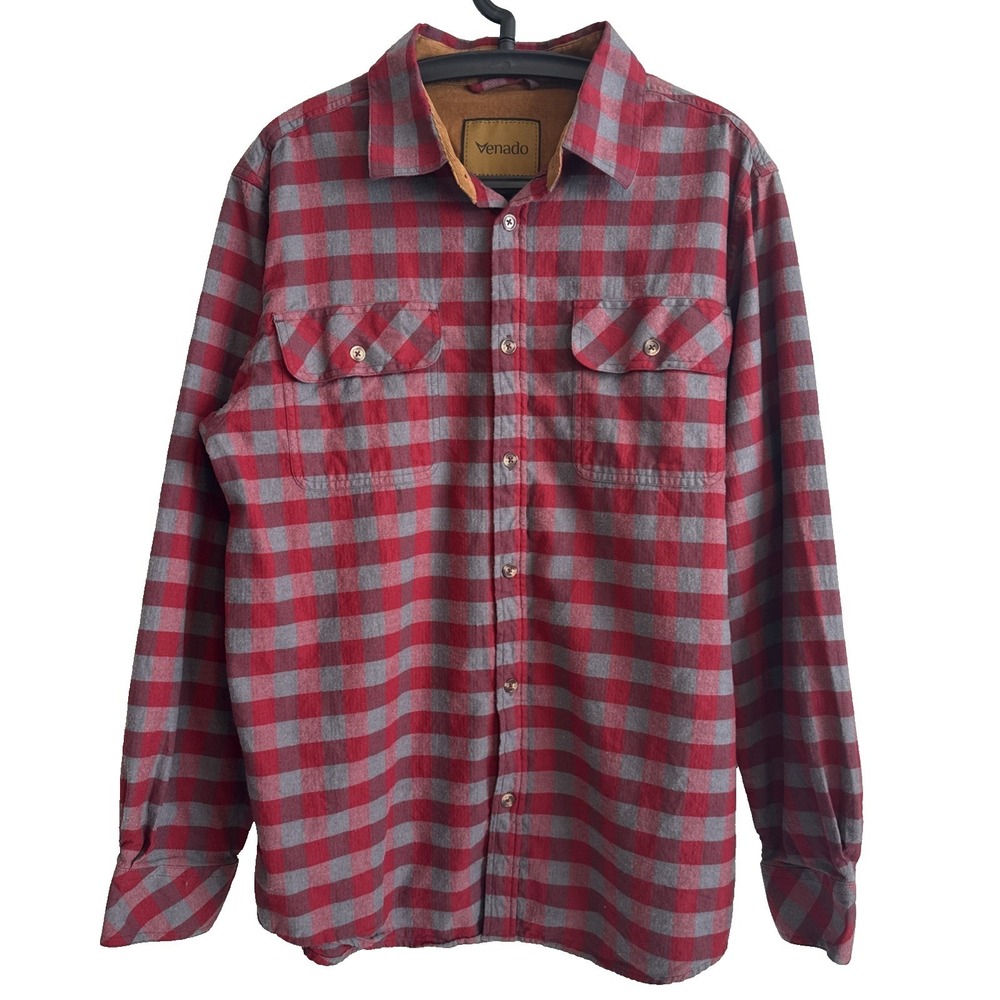 Venado Mens Buffalo Plaid Cotton Flannel Shirt L Casual Outdoors Utility Rugged